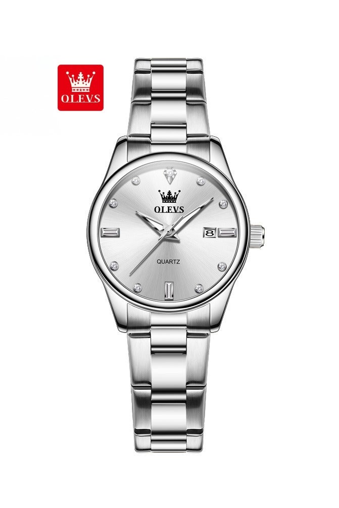 أوليفز ساعة نسائية بسيطة وفاخرة مقاومة للماء، حركة كوارتز بحزام من الفولاذ المقاوم للصدأ، مضيئة، مع وظيفة التاريخ - Image 1