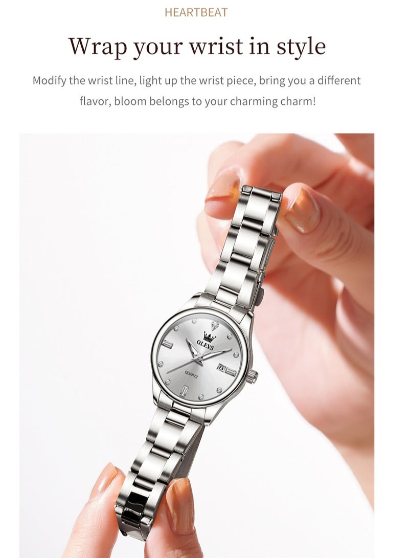 أوليفز ساعة نسائية بسيطة وفاخرة مقاومة للماء، حركة كوارتز بحزام من الفولاذ المقاوم للصدأ، مضيئة، مع وظيفة التاريخ - Image 3