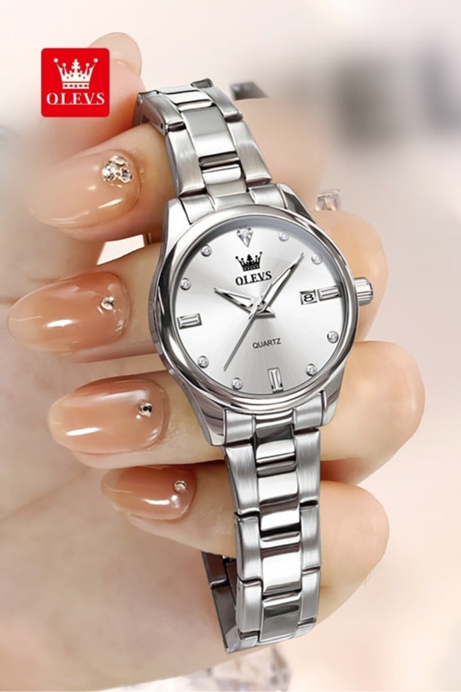 أوليفز ساعة نسائية بسيطة وفاخرة مقاومة للماء، حركة كوارتز بحزام من الفولاذ المقاوم للصدأ، مضيئة، مع وظيفة التاريخ - Image 2