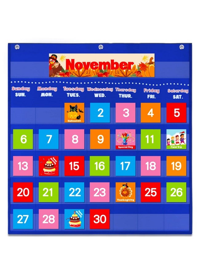 AUVCAS Vnom Blue Calendar Pocket Chart For Classroom,School Pocket Calendar For Kids Learning For Home,Pre-K Homeschool Daycare Classroom Supplies For Teachers… - Image 1