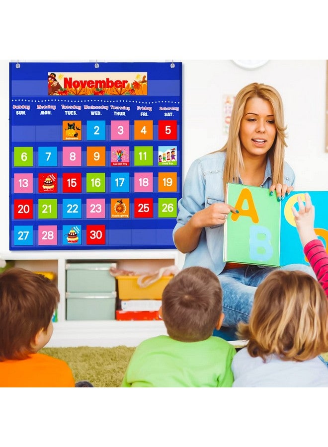 AUVCAS Vnom Blue Calendar Pocket Chart For Classroom,School Pocket Calendar For Kids Learning For Home,Pre-K Homeschool Daycare Classroom Supplies For Teachers… - Image 2
