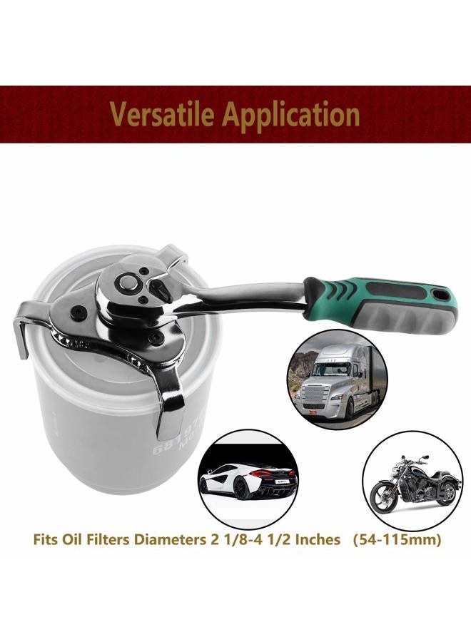 Moker Universal Oil Filter Wrench, Adjustable 3 Jaw Oil Filter Remover Tools from 2-1/8 To 4-1/2 inches (54-115mm),with 72 Tooth Quick Release Ratchet,Storage Case Included - Image 2