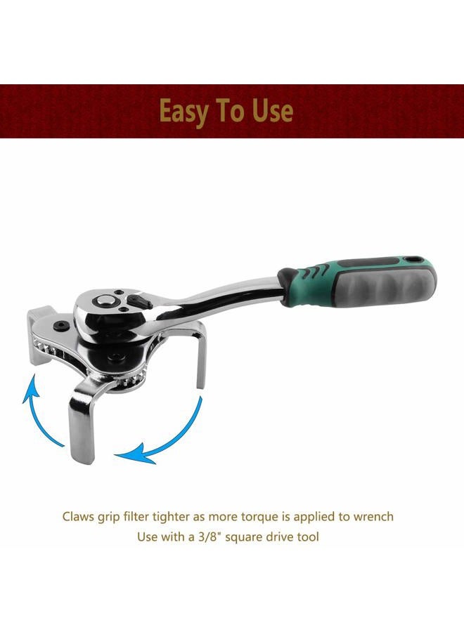 Moker Universal Oil Filter Wrench, Adjustable 3 Jaw Oil Filter Remover Tools from 2-1/8 To 4-1/2 inches (54-115mm),with 72 Tooth Quick Release Ratchet,Storage Case Included - Image 3