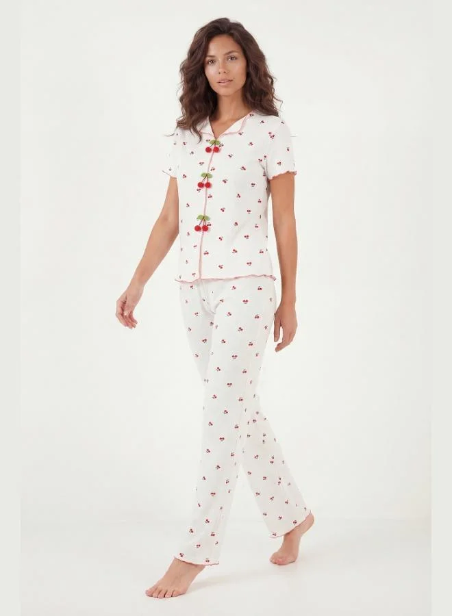 ليلا Lela Regular Fit Patterned V-Neck Short-Sleeve Pajama Set Women's PAJAMA SET 65770836