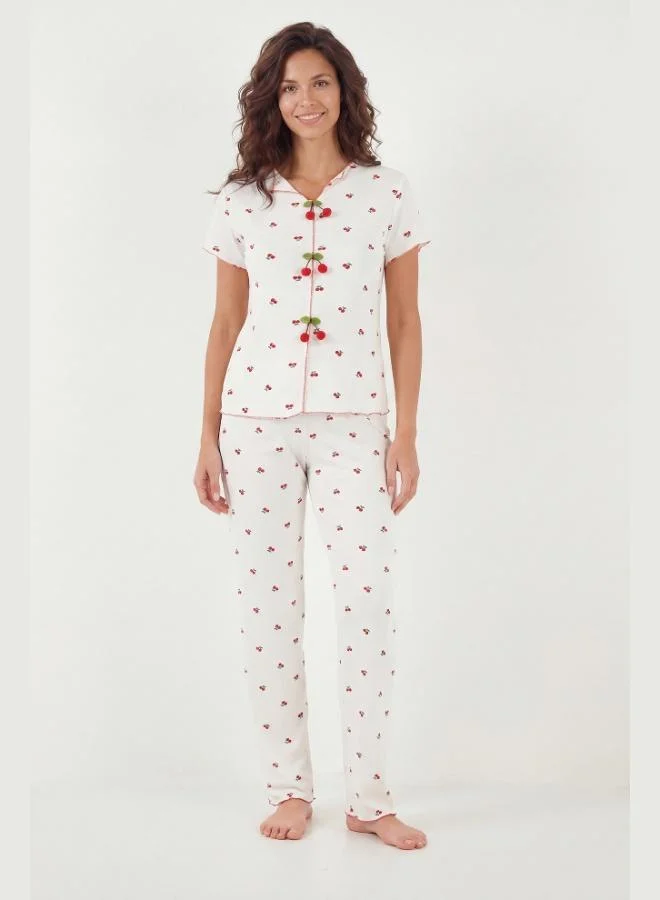 Lela  Lela Regular Fit Patterned V-Neck Short-Sleeve Pajama Set Women's PAJAMA SET 65770836 for Women | Best Price UAE