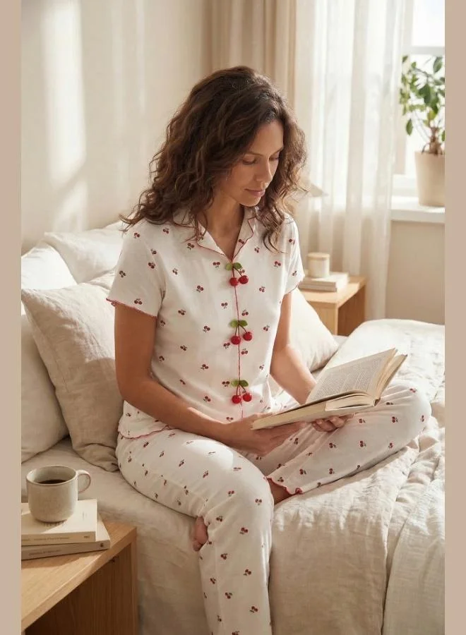 ليلا Lela Regular Fit Patterned V-Neck Short-Sleeve Pajama Set Women's PAJAMA SET 65770836