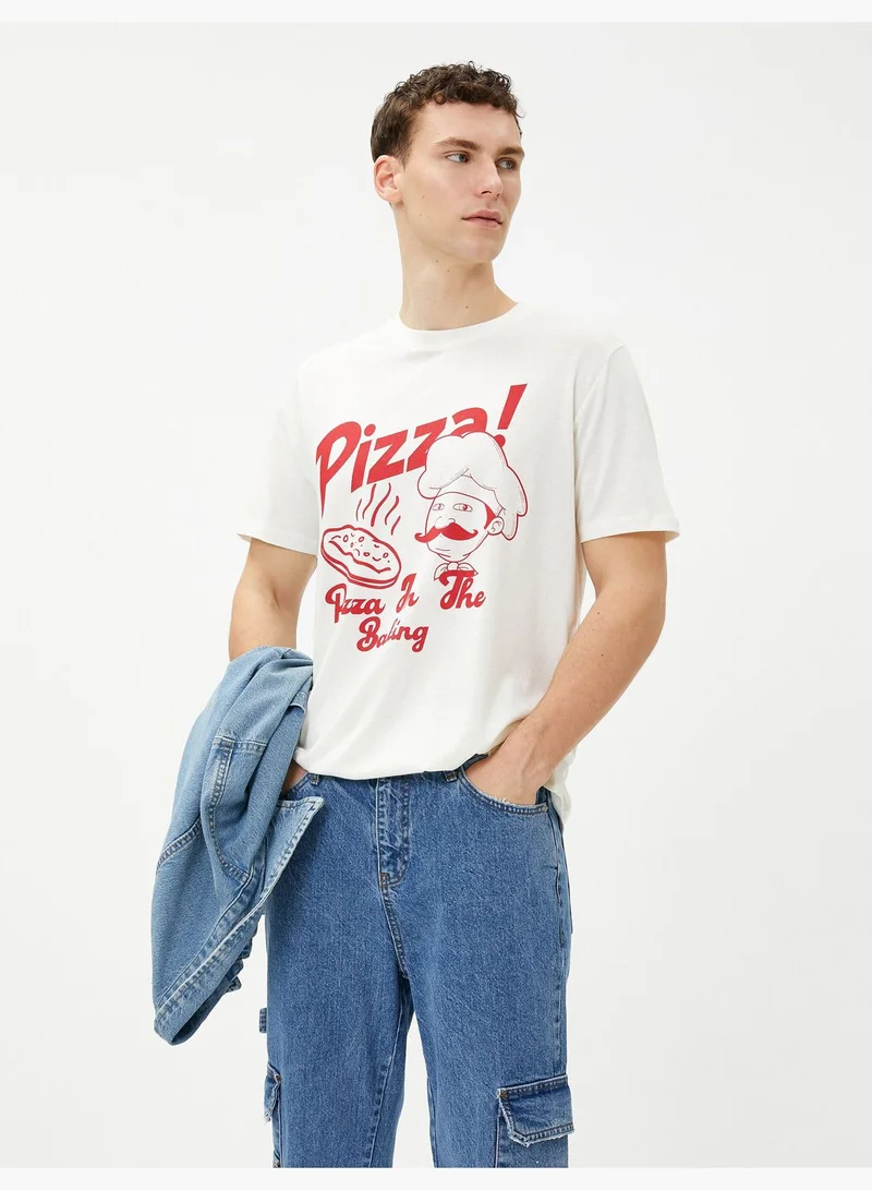 كوتون Slogan Printed T-Shirt Pizza Themed Crew Neck Cotton