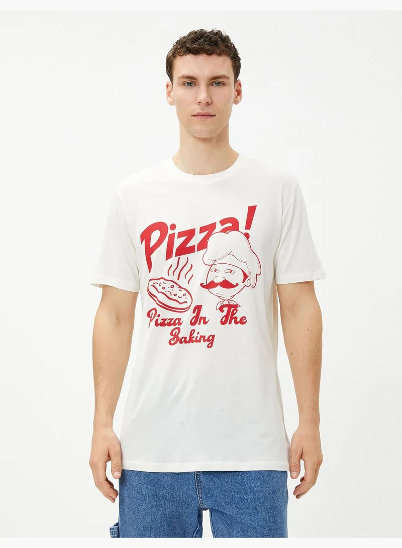 كوتون Slogan Printed T-Shirt Pizza Themed Crew Neck Cotton