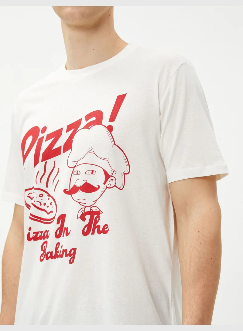 كوتون Slogan Printed T-Shirt Pizza Themed Crew Neck Cotton