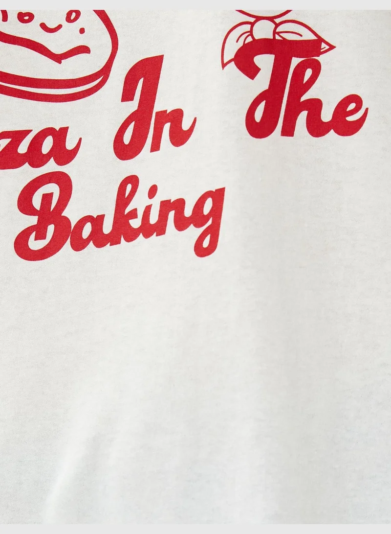 كوتون Slogan Printed T-Shirt Pizza Themed Crew Neck Cotton