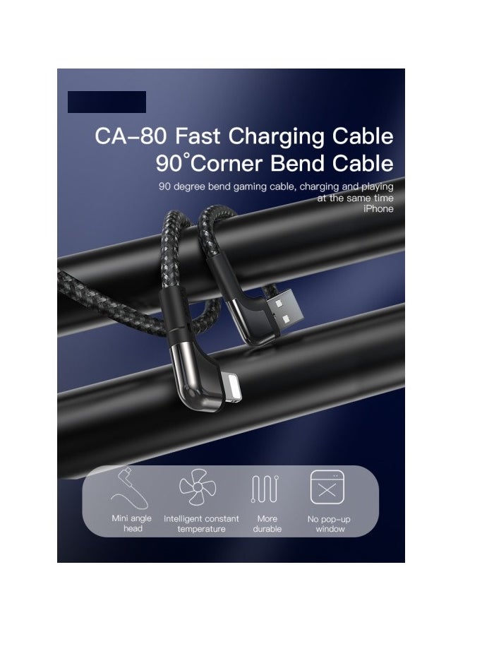 Yesido - iPhone cable 90 degrees from USB A to Lightning made of nylon braided durable and fast charging cable compatible with iPhone 12/Xs Max/XS/XR/7/7Plus/X/8/8Plus/6S/6S Plus/SE - Image 1