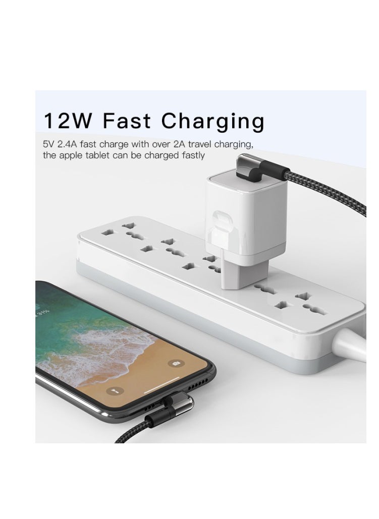 Yesido - iPhone cable 90 degrees from USB A to Lightning made of nylon braided durable and fast charging cable compatible with iPhone 12/Xs Max/XS/XR/7/7Plus/X/8/8Plus/6S/6S Plus/SE - Image 1