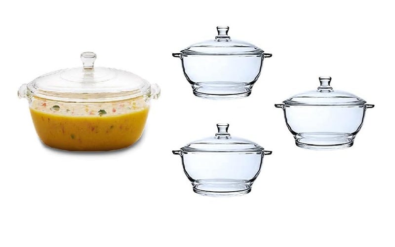 Diablos Borosilicate Glass Serving Bowl Set with Glass Lid 1 Liter Microwave Oven Safe | Heat and Cold Proof Rice Bowl for Cooking, Serving, Storing, and Reheating | 100% Tempered Glass ((Pack of 4)) - Image 1