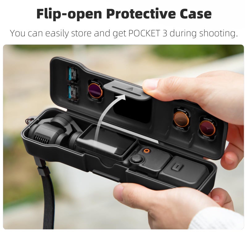 سني لايف حقيبة بوكيلا لحمل كاميرا DJI OSMO Pocket 3، حقيبة تخزين محمولة مزودة بثلاث فتحات مغناطيسية لتخزين فلاتر الاستقطاب/الكثافة المحايدة وفتحتين لبطاقات التخزين، حقيبة صلبة واقية لملحقات كاميرا DJI Osmo Pocket 3 - Image 2