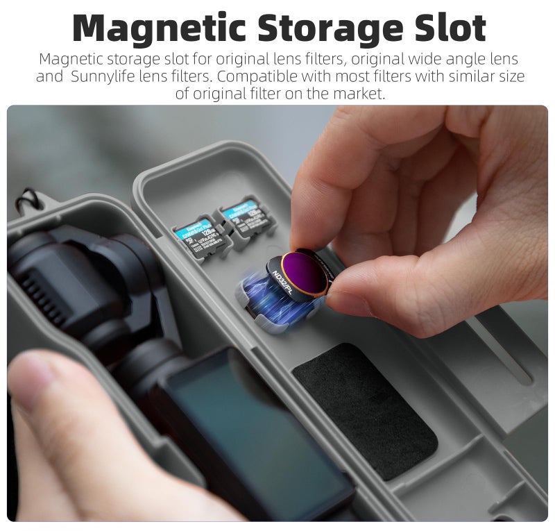 سني لايف حقيبة بوكيلا لحمل كاميرا DJI OSMO Pocket 3، حقيبة تخزين محمولة مزودة بثلاث فتحات مغناطيسية لتخزين فلاتر الاستقطاب/الكثافة المحايدة وفتحتين لبطاقات التخزين، حقيبة صلبة واقية لملحقات كاميرا DJI Osmo Pocket 3 - Image 3