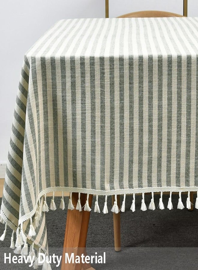 TruDelve Cotton Blend Tablecloth Green Striped Tablecloth with Tassels Boho Rectangle Tablecloths (Green,102"x55",Rectangular) - Image 2