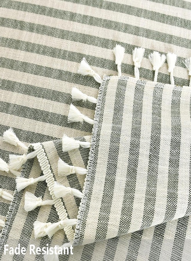 TruDelve Cotton Blend Tablecloth Green Striped Tablecloth with Tassels Boho Rectangle Tablecloths (Green,102"x55",Rectangular) - Image 5