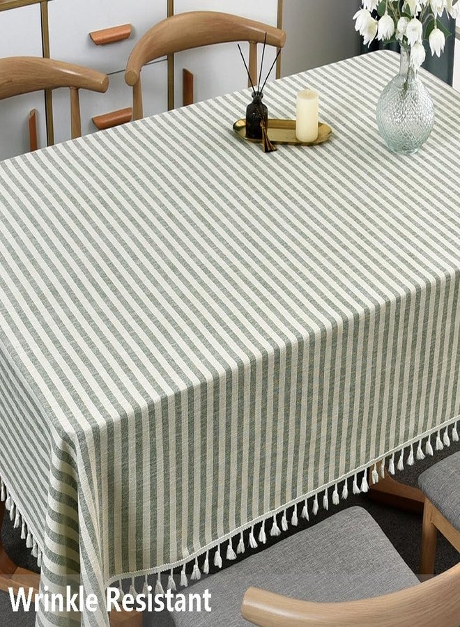 TruDelve Cotton Blend Tablecloth Green Striped Tablecloth with Tassels Boho Rectangle Tablecloths (Green,102"x55",Rectangular) - Image 3
