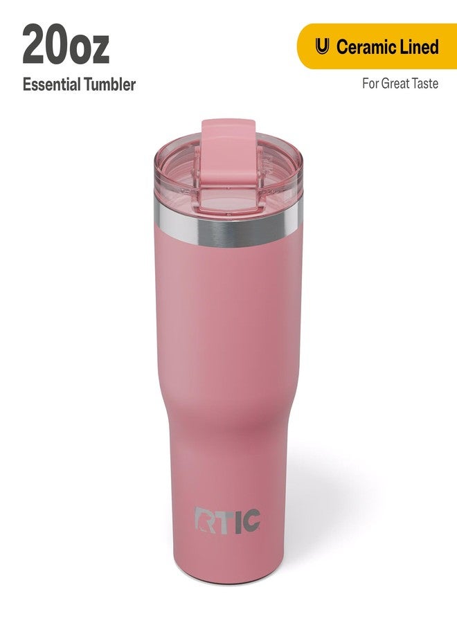 RTIC كوب RTIC Essential Tumbler سعة 20 أونصة مع غطاء، مبطن بالسيراميك، معزول، مصنوع من الفولاذ المقاوم للصدأ، معدني، جدار مزدوج معزول بالتفريغ، كوب سفر للقهوة المثلجة والشاي والمشروبات الساخنة والباردة، لون وردي مغبر - Image 2