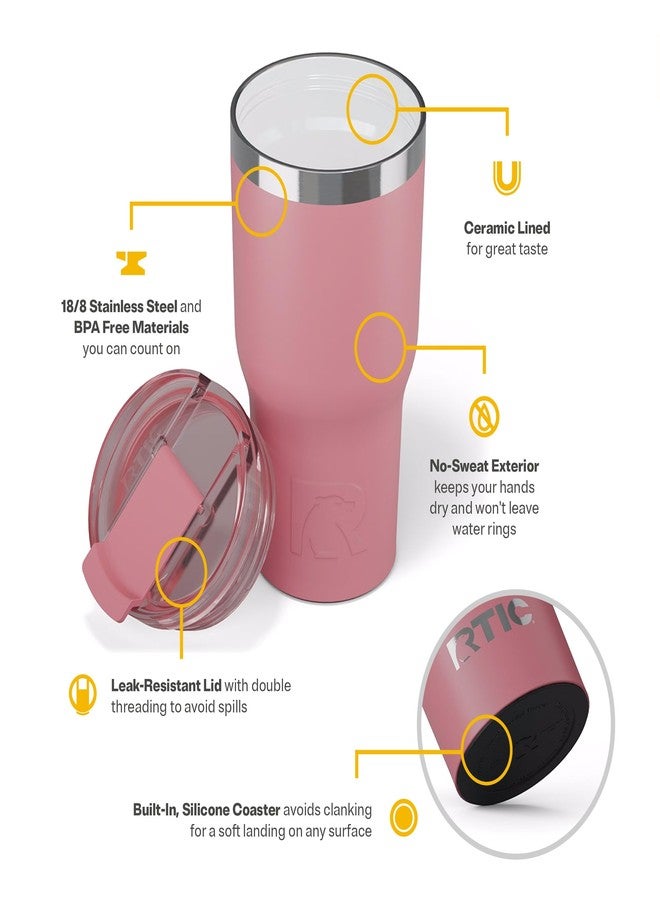 RTIC كوب RTIC Essential Tumbler سعة 20 أونصة مع غطاء، مبطن بالسيراميك، معزول، مصنوع من الفولاذ المقاوم للصدأ، معدني، جدار مزدوج معزول بالتفريغ، كوب سفر للقهوة المثلجة والشاي والمشروبات الساخنة والباردة، لون وردي مغبر - Image 4