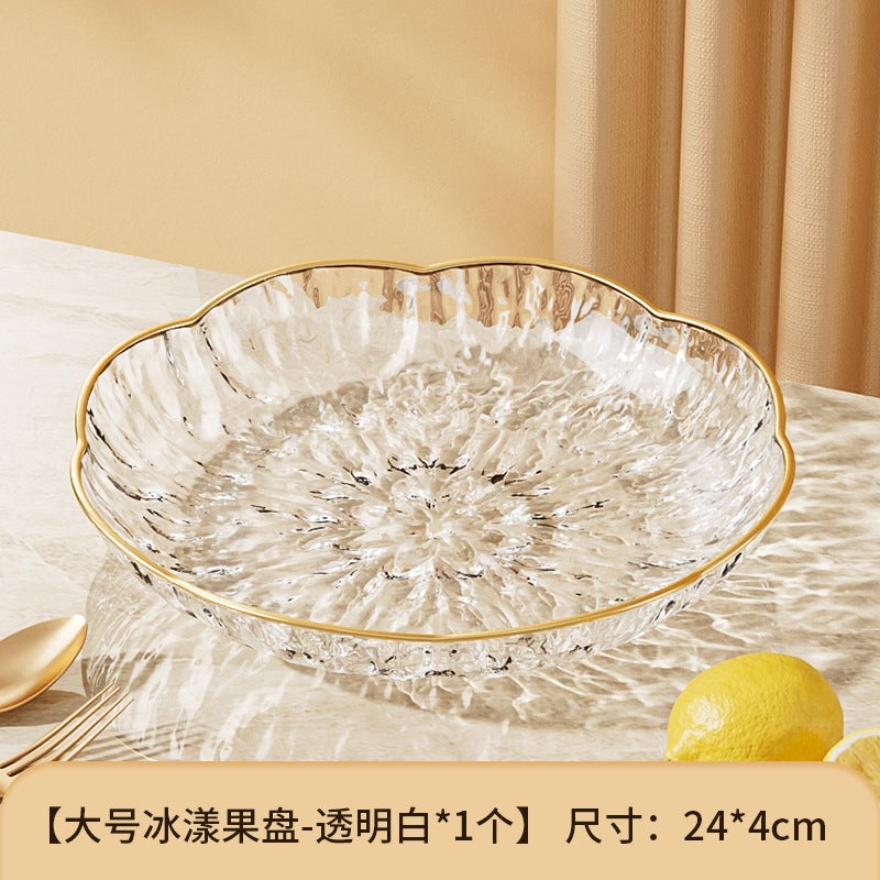 Glacier Crystal Glass Ripple Transparent Fruit Plate Petal Living Room Home Plate Accessible Luxury Fruit Basket Coffee Table Dried Fruit Plate - Image 1