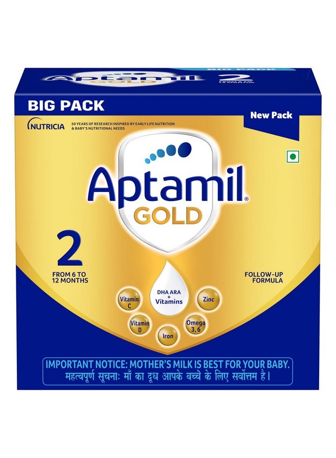 Aptamil Gold Infant Formula Milk Powder for Babies - Stage 2 (6-12 Months) - with Prebiotics and DHA - 1.2 kgs - Large Pack