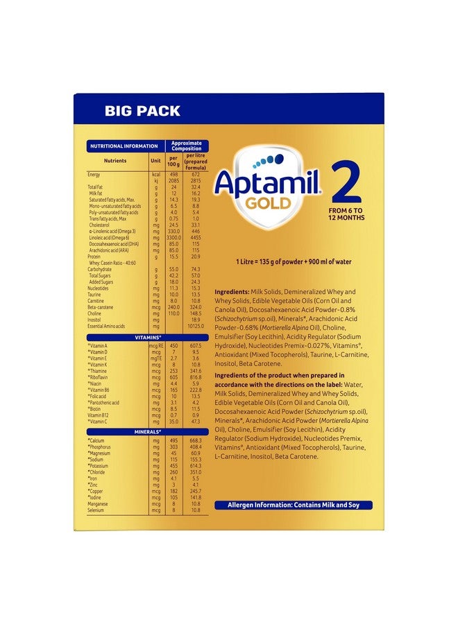 Aptamil Aptamil Gold Infant Formula Milk Powder for Babies - Stage 2 (6-12 Months) - with Prebiotics and DHA - 1.2 kgs - Large Pack - Image 5