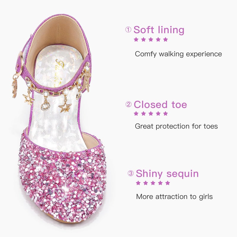 Furdeour Girls Sandals Heels Flower Wedding Party Little Kid Princess for Toddler High Heel Size 12(2902Purple 12) - Image 5