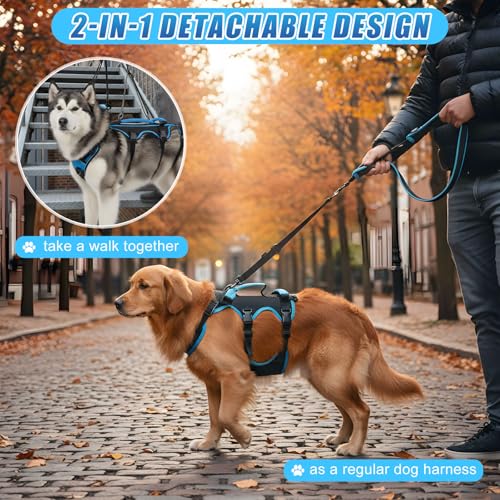 Yeyeplum Dog Lift Harness for Large Dogs, 2-in-1 Detachable Full Body Support Acl Dog Sling Carrier with 4 Handles, Hind Assist Back Leg for Senior, Disabled, Arthritic & Post-Surgery Canines(Large) - Image 4