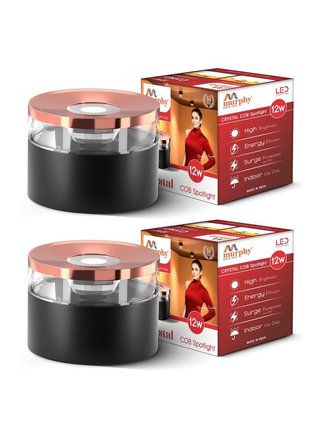 Murphy 12W Crystal Black Rose Gold Cylindrical COB Surface Lights for Ceiling (Warm White, Pack of 2) - Image 2