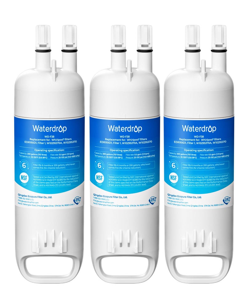 Waterdrop EDR1RXD1 Replacement for EverydropÂ® Filter 1, W10295370A, EDR1RXD1B, P8RFWB2L, P4RFWB, KenmoreÂ® 46-9081, 46-9930, WD-F38 Refrigerator Water Filter, 3 Pack - Image 1