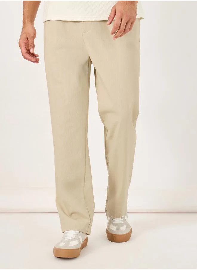 ستايلي Mid Rise Straight Leg Trousers with Belt Loops