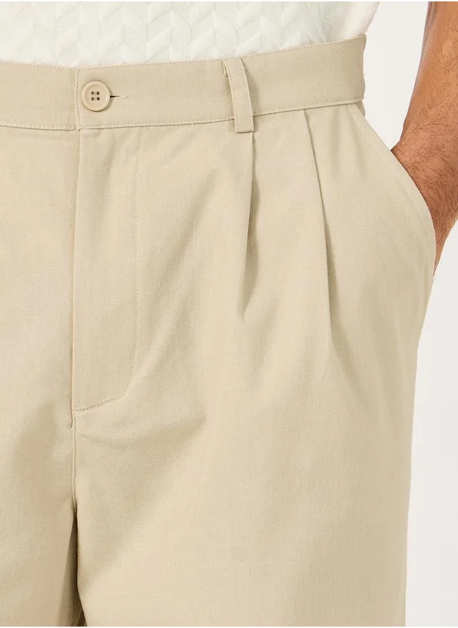 Styli Mid Rise Straight Leg Trousers with Belt Loops