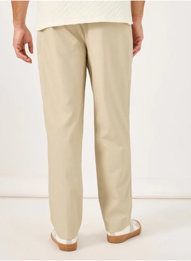 Styli Mid Rise Straight Leg Trousers with Belt Loops