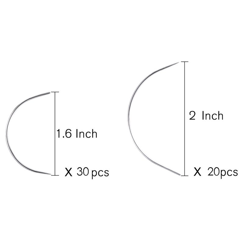 Boao 50 Pcs Hair Needles Curved Hair Extension Needles for Sewing Wig Making, Carpet Leather, Canvas Repairing, Modelling and Crafts, Small and Big - Image 2