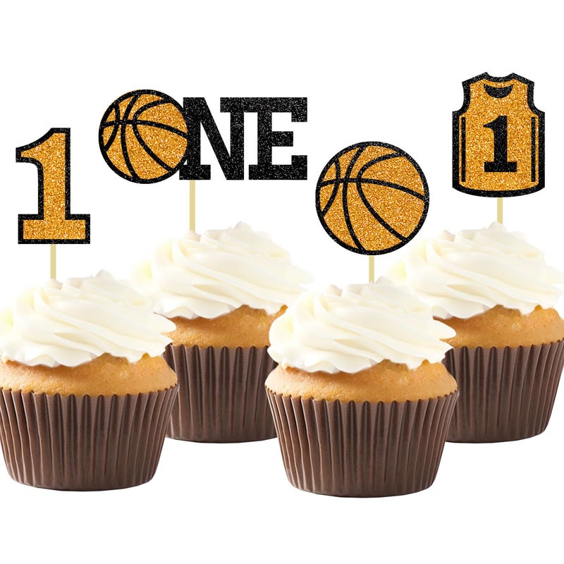 Moitkptt 24Pcs Basketball Cupcake Toppers - First Birthday Basketball Cake Decorations for Baby Shower  BAK001 - Image 1