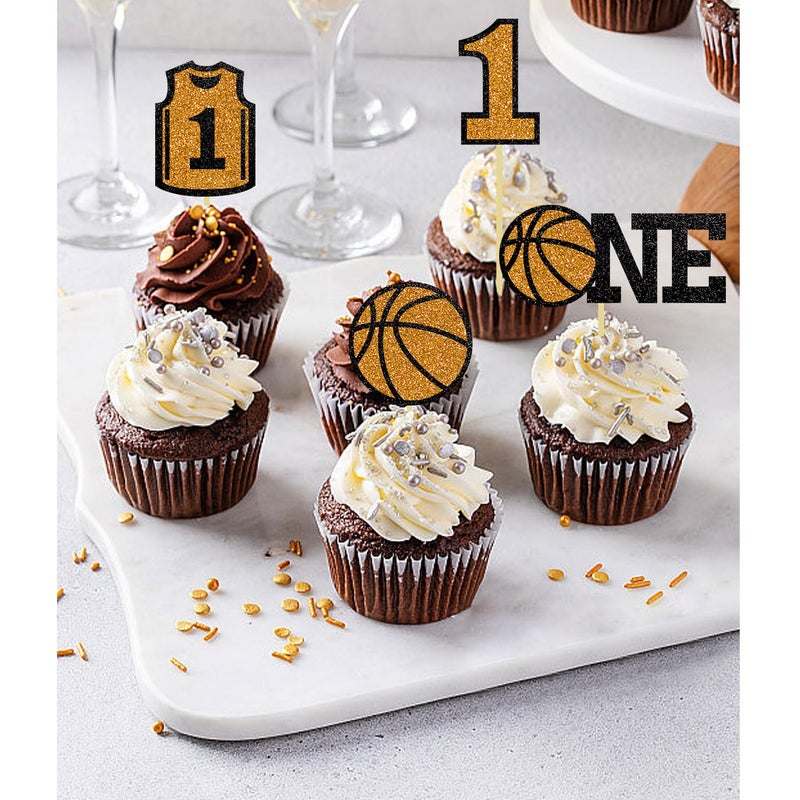 Moitkptt 24Pcs Basketball Cupcake Toppers - First Birthday Basketball Cake Decorations for Baby Shower  BAK001 - Image 5