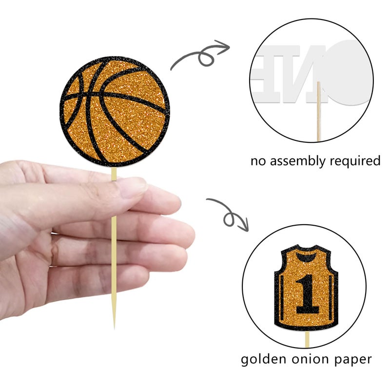 Moitkptt 24Pcs Basketball Cupcake Toppers - First Birthday Basketball Cake Decorations for Baby Shower  BAK001 - Image 2