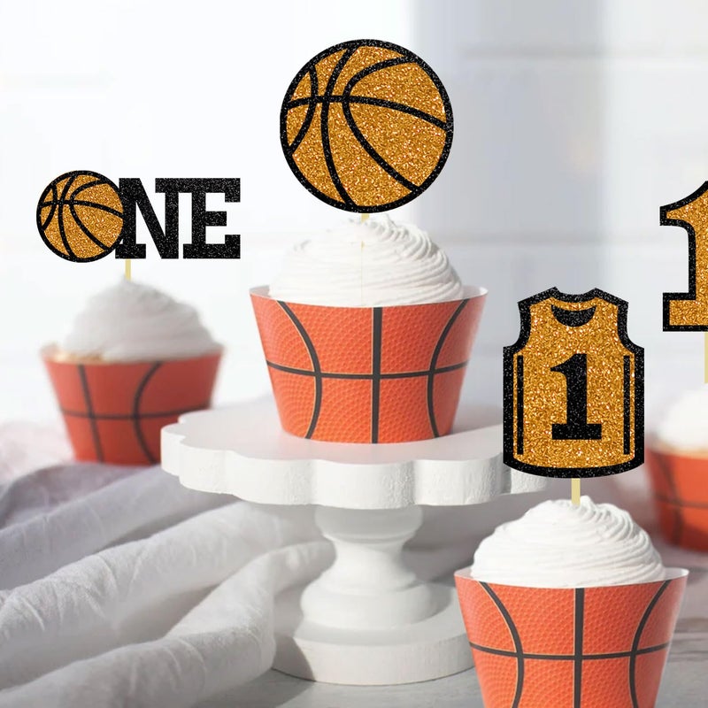 Moitkptt 24Pcs Basketball Cupcake Toppers - First Birthday Basketball Cake Decorations for Baby Shower  BAK001 - Image 4