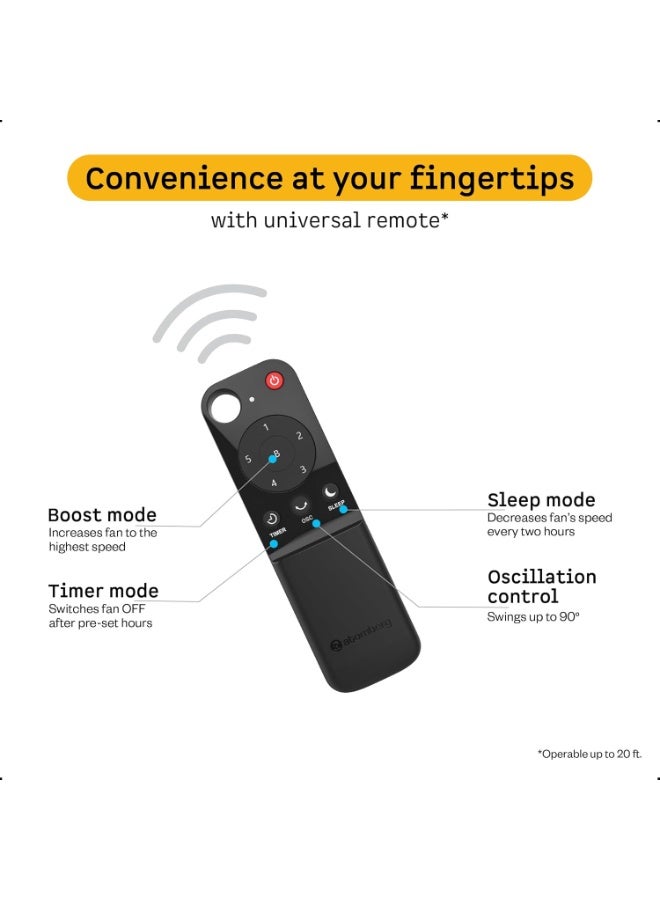 atomberg Renesa 400mm Wall Mount Fan | 5-star rated | Ideal for Home & Office | Silent BLDC Fan | 6 Speeds | 35W | Remote with Oscillation, Timer, Sleep | 2 Years Warranty (Snow White) - Image 3