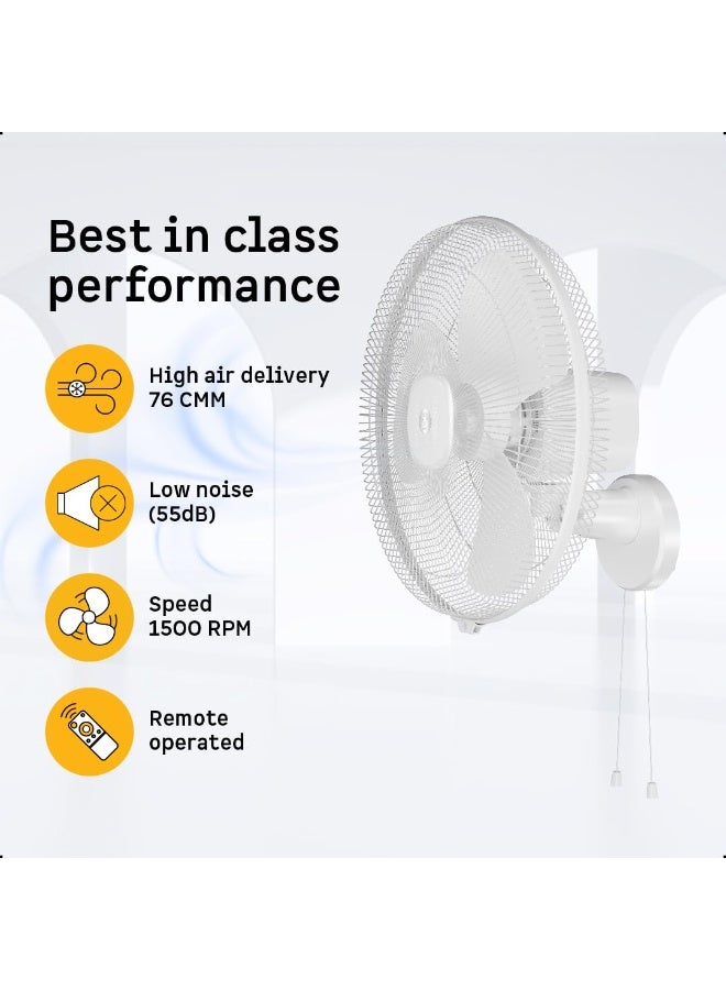 atomberg Renesa 400mm Wall Mount Fan | 5-star rated | Ideal for Home & Office | Silent BLDC Fan | 6 Speeds | 35W | Remote with Oscillation, Timer, Sleep | 2 Years Warranty (Snow White) - Image 2