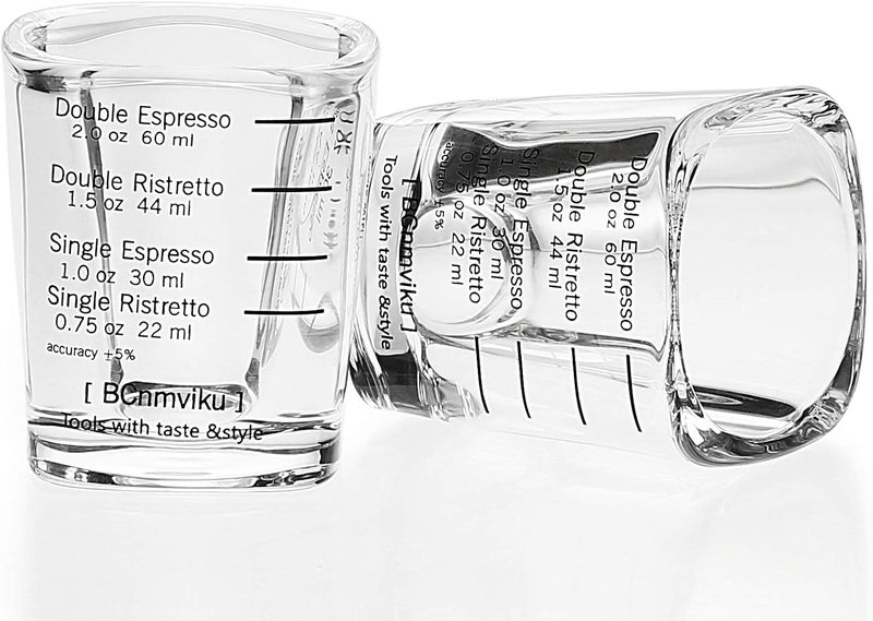 BCnmviku Espresso Shot Glasses Measuring Cup Liquid Heavy Glass for Baristas 2oz for Single Shot of Ristrettos (2 pack) - Image 1