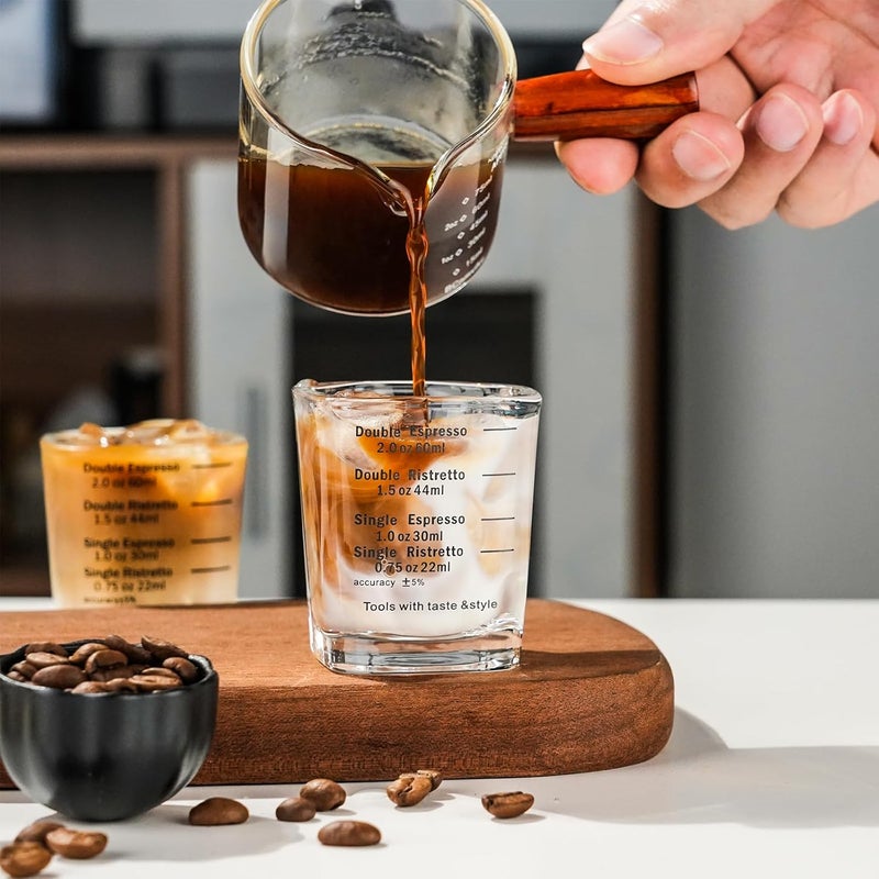 BCnmviku Espresso Shot Glasses Measuring Cup Liquid Heavy Glass for Baristas 2oz for Single Shot of Ristrettos (2 pack) - Image 4