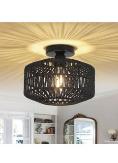 Rattan Light Fixtures Ceiling Mount Boho Ceiling Light Fixture With Dimmable Led Bulb Mini Hand Woven Rattan Chandelier Light Fixtures Ceiling For Bedroom Kitchen Entryway Living Room Hallway