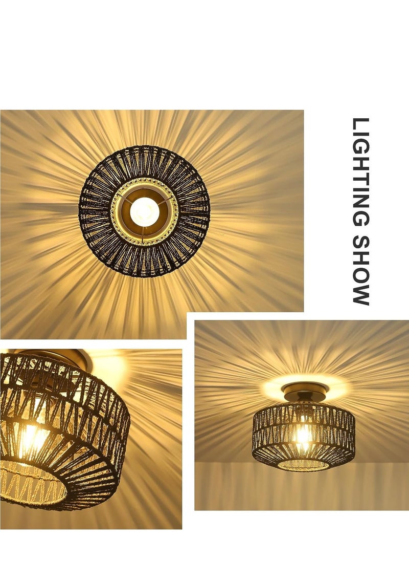 GEADI - Rattan Light Fixtures Ceiling Mount Boho Ceiling Light Fixture With Dimmable Led Bulb Mini Hand Woven Rattan Chandelier Light Fixtures Ceiling For Bedroom Kitchen Entryway Living Room Hallway - Image 1