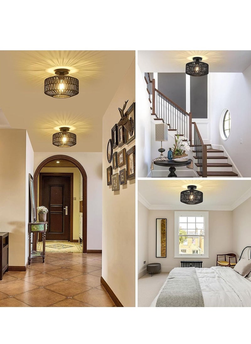 GEADI - Rattan Light Fixtures Ceiling Mount Boho Ceiling Light Fixture With Dimmable Led Bulb Mini Hand Woven Rattan Chandelier Light Fixtures Ceiling For Bedroom Kitchen Entryway Living Room Hallway - Image 1