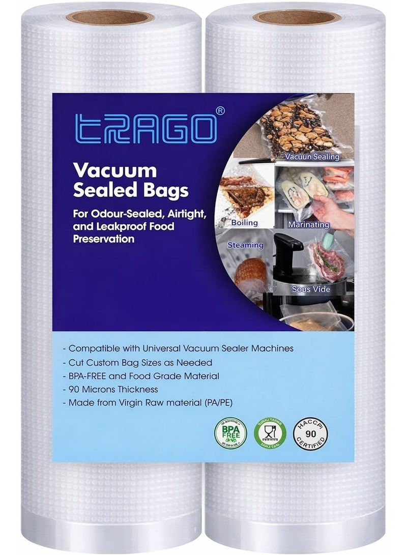 TRAGO Vacuum Seal Roll for Food Storage BPA Free Embossed Sealer Film, Custom Cut Size, Leak Proof Freezer Safe Packaging for Meat Fish Meal Prep Sous Vide and Long Term Storage Freezer Safe - Image 1