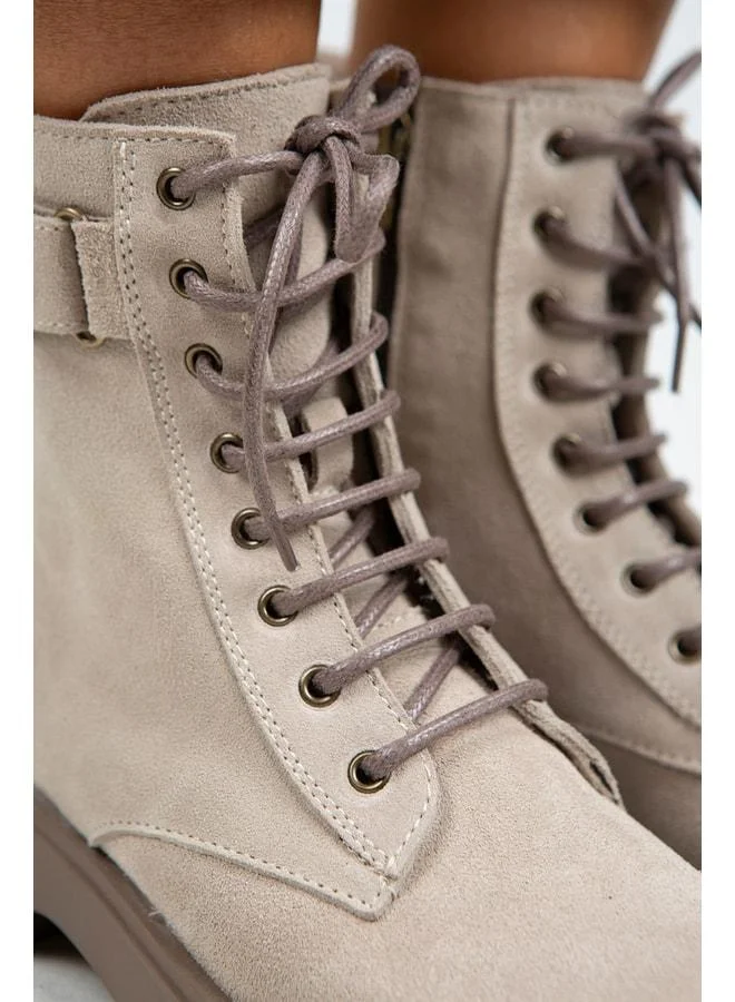Manijero  Adel Women's Genuine Leather Lace‑Up Front Zipper Beige Suede‑Vizone Boot. for Women | Best Price UAE