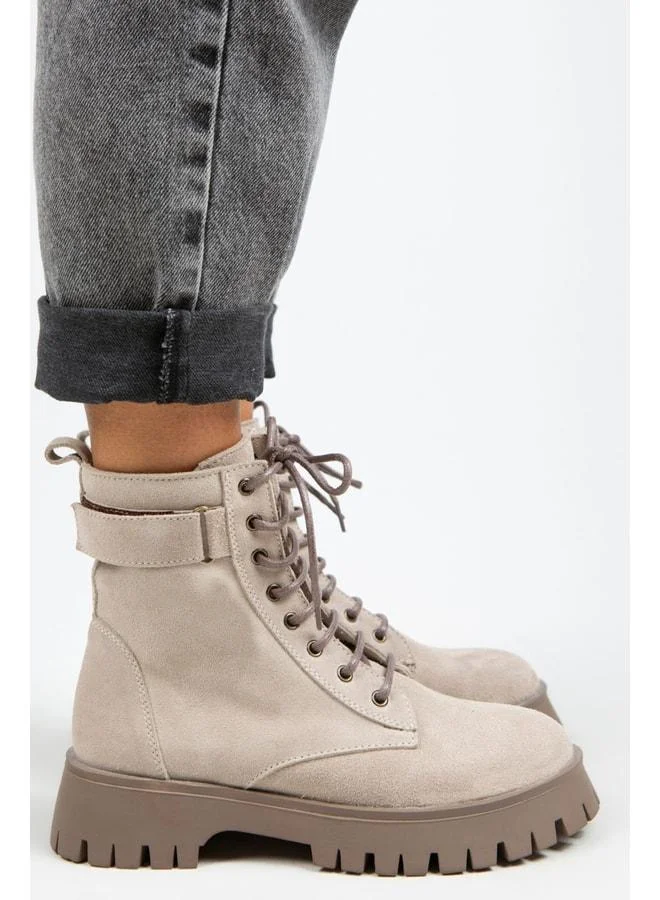 Manijero  Adel Women's Genuine Leather Lace‑Up Front Zipper Beige Suede‑Vizone Boot. for Women | Best Price UAE