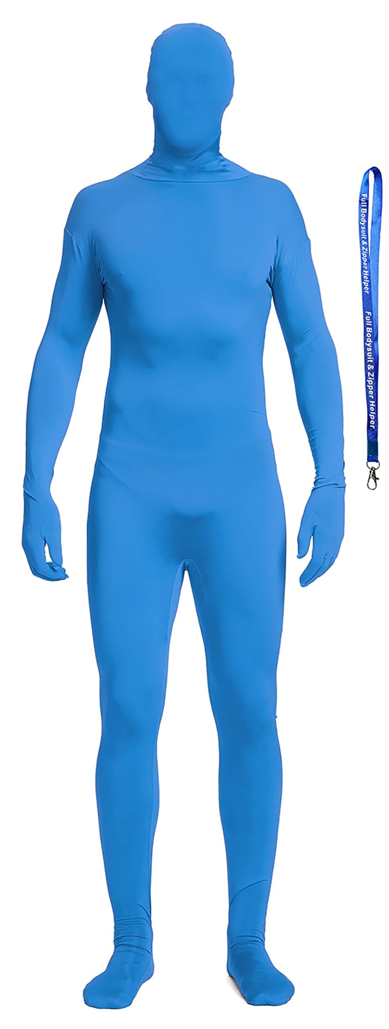 Full Bodysuit With Zipper Helper Spandex Unisex Unitard Tights Suit Zentai Cosplay Costume (Medium, Light Blue) - Image 1